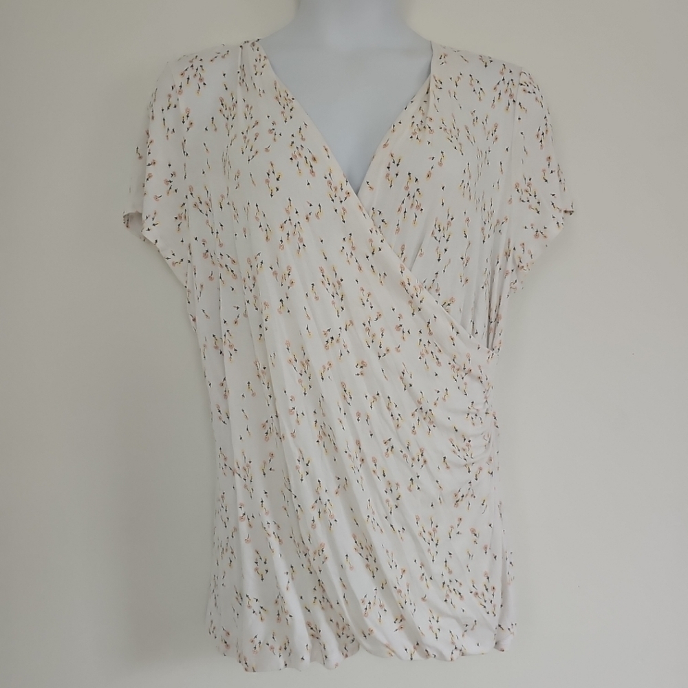 Lane Bryant Surplice Faux Wrap Floral Tunic Top Plus 18/20 Rayon Multicolor S/S